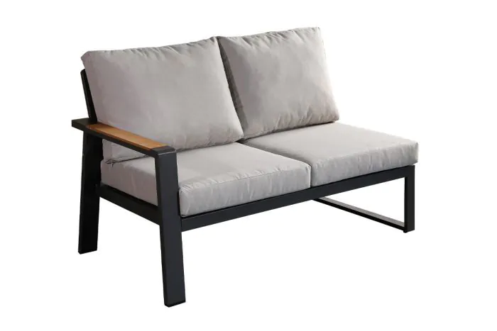 Lounge sofa 2-seater left Lisbon made of aluminum - aluminum color: anthracite, fabric color: light grey