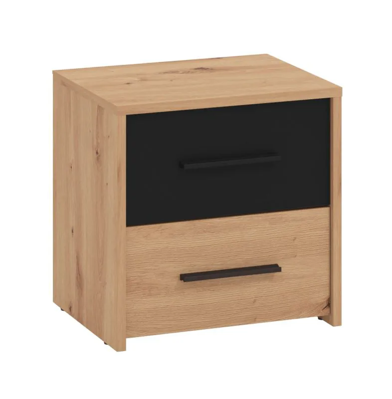Simple Bedside Cabinet Brus 19 | 2 Drawers | Artisan Oak/Black | ABS Edge | 42 x 42 x 33 cm