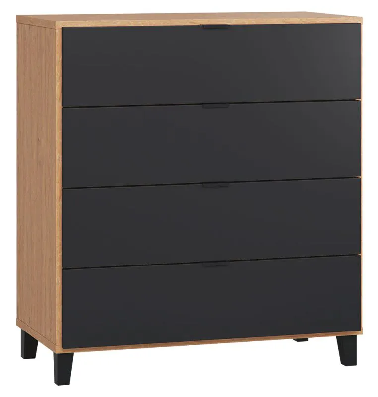 Leoncho 07 Dresser | Oak / Black | 100 x 90 x 47 cm | 4 Drawers | LED Lighting | Soft Touch Finish