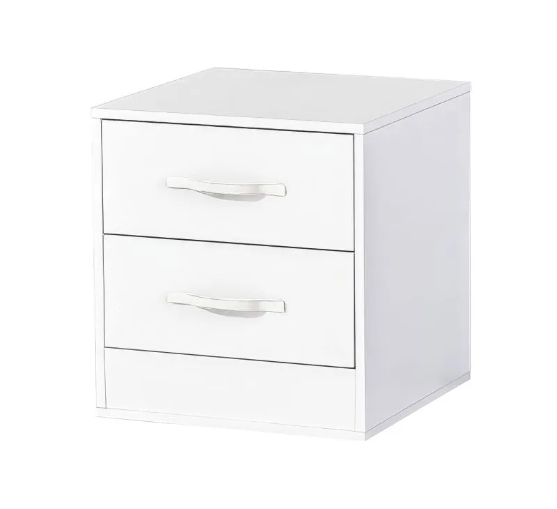 Nightstand | Bedside Table | Night Cabinet | 50 x 50 x 55 cm | Color: White | 2 Drawers | Metal Handles | Nalut 05
