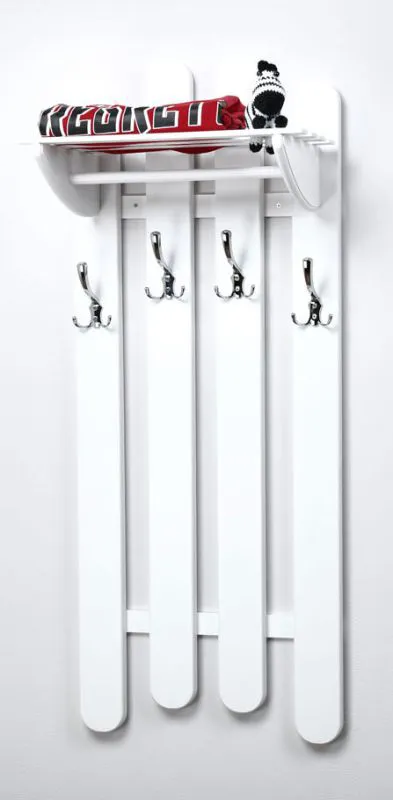 Wardrobe Solid Pine Wood White Junco 345 | Modern Design | 125 x 50 x 33 cm | 4 Hooks & Shelf