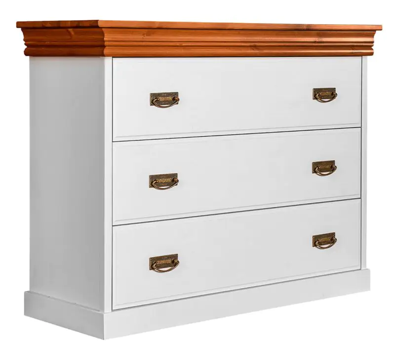 Chest of drawers Jabron 10, solid pine wood wood wood wood wood wood, Colour: White / Pine - 83 x 107 x 42 cm (H x W x D)