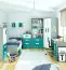 Children bed / Kid bed Renton 12, Colour: Platinum Grey / White / Blue Green - Lying area: 90 x 200 cm (w x l), with 1 drawer and 2 compartments