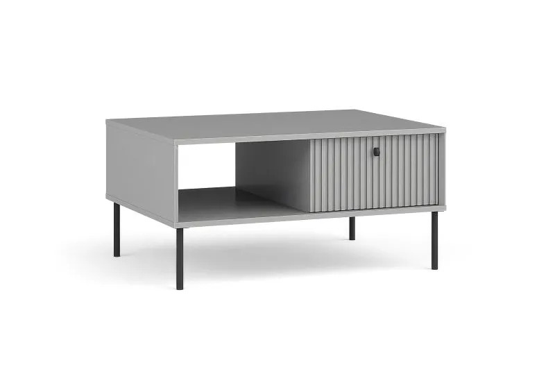 Alonnisos 04 Coffee Table | Grey Finish | Metal Handles & Legs | Soft-Close | 2 Tilt Doors | 43 x 87 x 66 cm