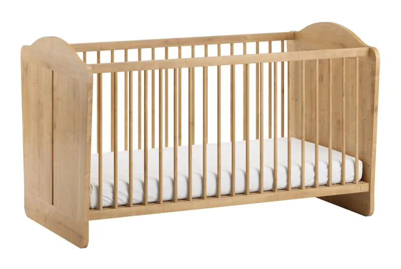 Baby Crib Mille 03 | Oak Finish | 70 x 140 cm Lying Surface | ABS Edge Protection | Simple Nursery Design | Slatted Frame Included