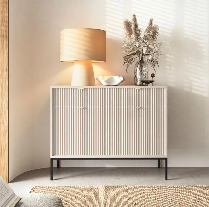 Modern Chest of Drawers Worthing 65 | 2 Drawers & 2 Doors | Cashmere Finish | Black Legs | 83 x 104 x 39 cm
