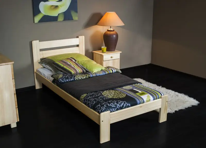Single bed / Guest bed A27, solid pine wood, clear finish, incl. slatted bed frame - 120 x 200 cm