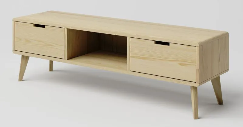 TV Base Cabinet Solid Pine Wood Natural | Aurornis 56 | 44 x 142 x 40 cm | Modern Design | 2 Drawers