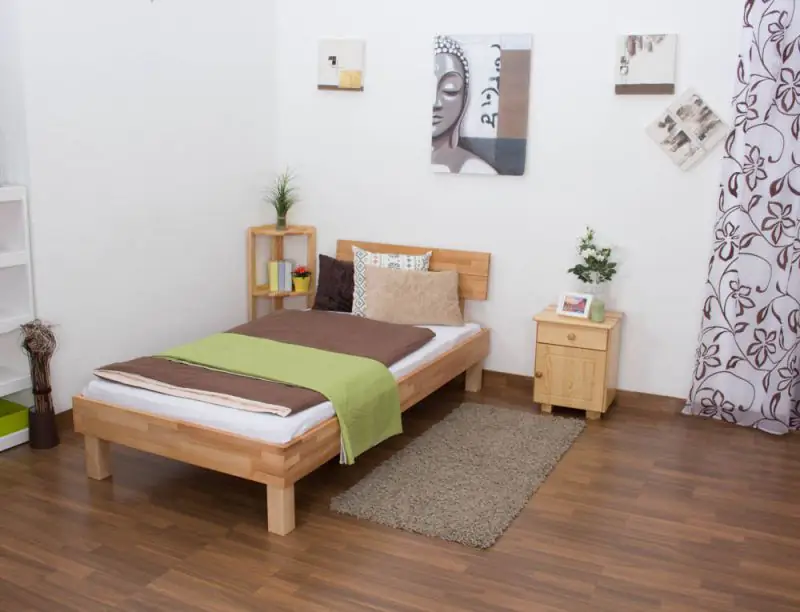 Platform bed / Solid wood bed Wooden Nature 01, heartwood beech, oiled - 100 x 200 cm