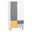 Children's room - Hinged door cabinet / Wardrobe Syrina 04, Colour: White / Grey / Yellow - Measurements: 202 x 104 x 55 cm (h x w x d)