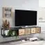 TV cabinet made of solid mango wood, color: mango / black, semi-solid - Dimensions: 25 x 150 x 35 cm (H x W x D)