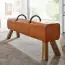Bench made of genuine leather and solid wood, color: brown / mango - Dimensions: 60.5 x 133 x 34 cm (H x W x D)