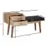 Bench with storage space made of solid mango wood, color: mango / black - Dimensions: 65 x 120 x 40 cm (H x W x D) with goatskin leather