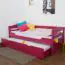 Single bed "Easy Premium Line" K1/h/s incl. trundle bed frame and cover plates, solid beech wood, pink - 90 x 200 cm