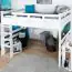 Loft bed 160 x 190 cm "Easy Premium Line" K23/n, solid beech wood, White lacquered, convertible
