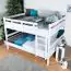 Bunk bed 160 x 200 cm for adults "Easy Premium Line" K24/n, headboard and footboard straight, solid beech wood, White lacquered, convertible