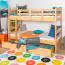 Bunk bed 90 x 200 cm for children "Easy Premium Line" K17/n incl. 2 drawers and 2 cover panels, solid beech wood, natural lacquered, convertible