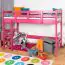Loft bed 90 x 200 cm for children, "Easy Premium Line" K22/n, solid beech wood pink lacquered, convertible