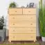 Chest of drawers 019, solid pine wood, clearly varnished, 6 drawer - H122 x W100 x D47 cm