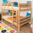 Bunk bed 120 x 190 cm for children "Easy Premium Line" K24/n, head and foot part straight, beech solid wood natural lacquered, convertible