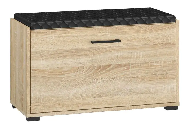 Bench with storage / shoe cabinet Vacaville 04, Colour: Sonoma oak light - Measurements: 48 x 80 x 34 cm (H x W x D), with 1 door and 2 compartments.