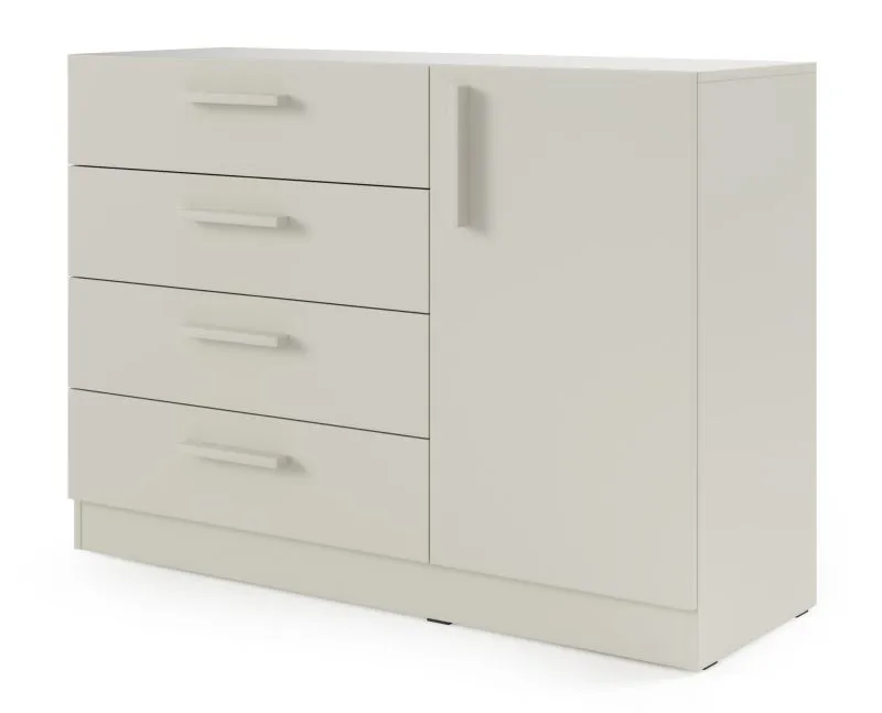 Chest of drawers | 4 drawers | 1 door | ABS edges | 2 compartments | 1 shelf | color: cashmere |121 x 40 x 85 cm | Edegem 08