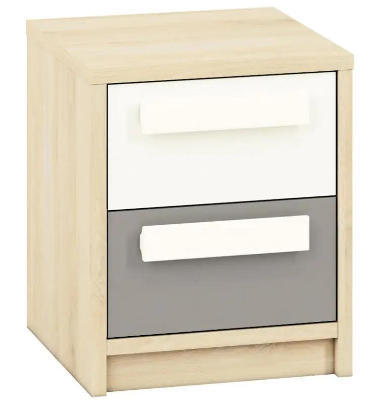 Children's room - Bedside table Greeley 13, Colour: Beech / White / Platinum Grey - Measurements: 48 x 40 x 40 cm (H x W x D), with 2 drawers