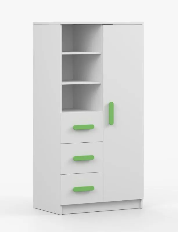 Bookcase 80 cm Wide | 159 x 80 x 40 cm | White | Smolikas 44 | 3 Drawers | Wooden Handles | 7 Compartments