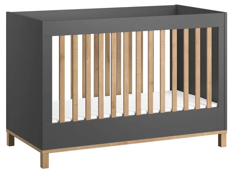 Baby Bed / Kid Bed Lijan 02 | Grey / Oak | Adjustable Height | 70 x 140 cm Lying Area