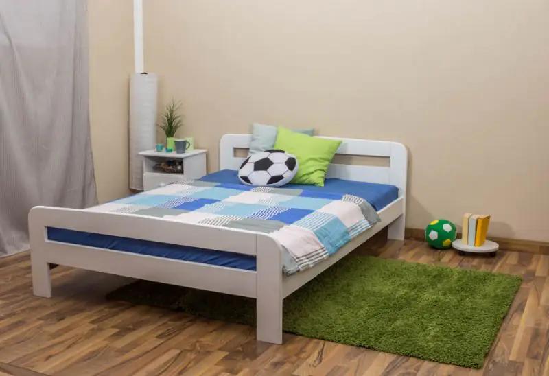 Children's bed / Youth bed A6, solid pine wood, clearly varnished, incl. slatted frame - 140 x 200 cm