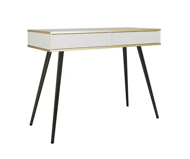Dressing Table with Push-to-Open Function Horsham 67 | White | Two Drawers | Black Legs | ABS Edge Protection | 79 x 102 x 50 cm