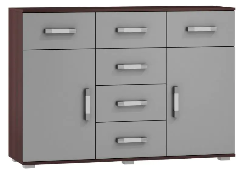 Chest of drawers Tabubil 01, Colour: Wenge / Grey - Measurements: 92 x 130 x 41 cm (H x W x D)