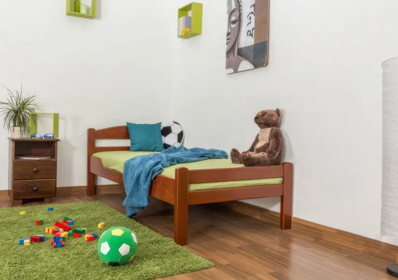 Children's Bed / Youth Bed Easy Premium Line K1/2n | Solid Beech Wood | Cherry Red Lacquered | 90 x 200 cm Mattress Base