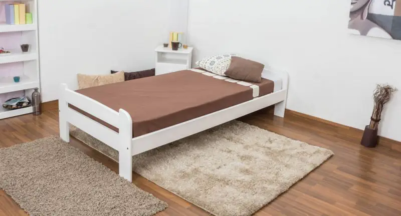 Single bed A11, solid pine wood, white, incl. slatted frame - 90 x 200 cm