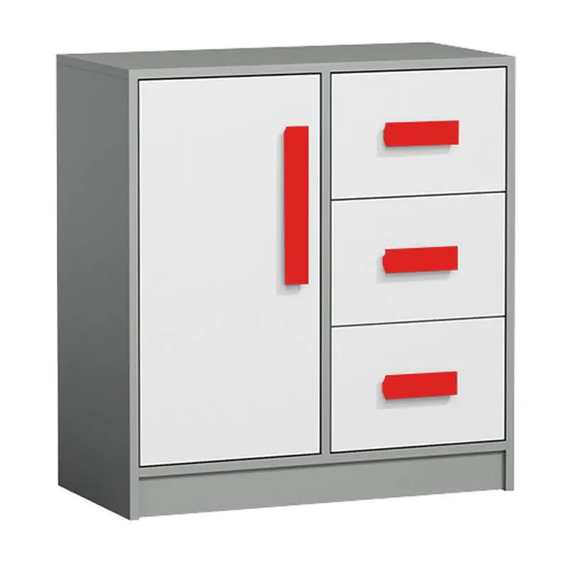 Children's room - Chest of drawers Olaf 07, Colour: Anthracite / White / Red, partial solid wood - 85 x 80 x 40 cm (h x w x d)