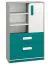 Children's room - Chest of drawers Renton 07, Colour: Platinum Grey / White / Blue Green - Measurements: 140 x 92 x 40 cm (h x w x d), with 1 door, 2 drawers and 6 compartments