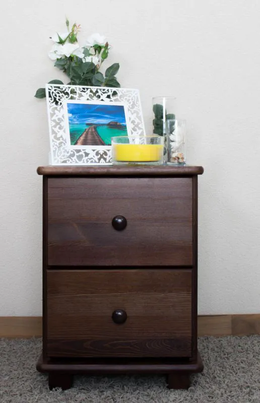 Bedside Chest of Drawers Solid Pine Walnut 009 | 2 Drawers | 55 x 42 x 42 cm | Space-Saving Storage